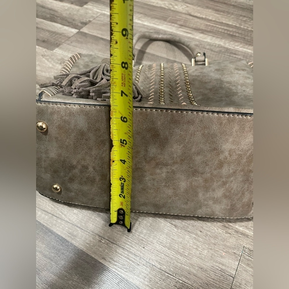 Westerncore nude tan satchel bag embellished fringe cowboy faux leather large - Picture 9 of 11